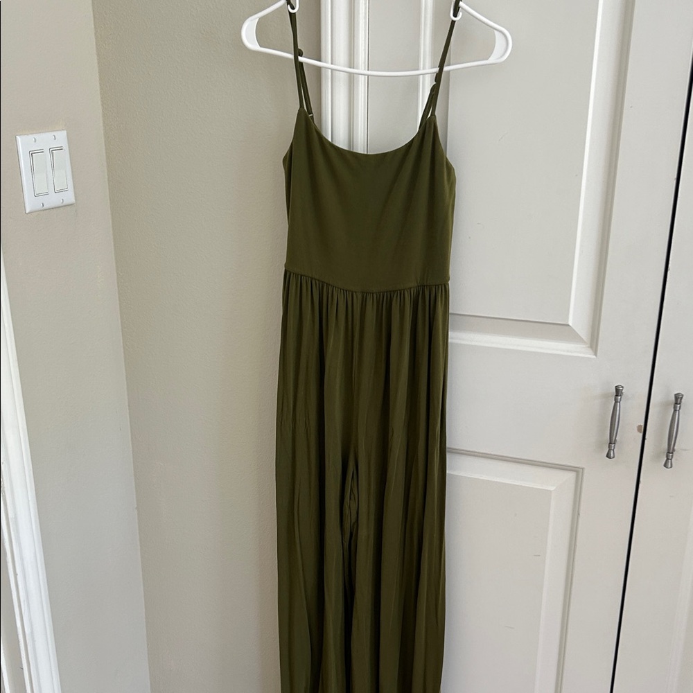 Aritzia Olive Green Spaghetti Strap Jumpsuit